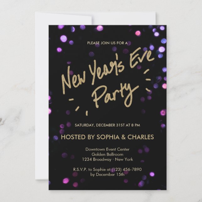 Bokeh Glam New Year's Eve Party Invitation (Front)