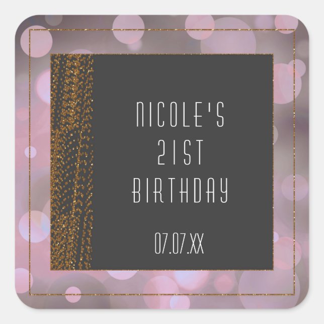 Bokeh Glam Pink Grey & Gold Favour Stickers (Front)