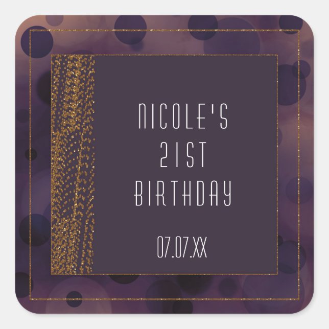 Bokeh Glam Purple & Gold Favour Stickers (Front)