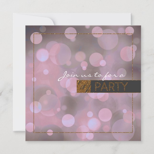 Bokeh Glam Purple Grey & Gold Birthday Party Invitation (Front)