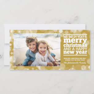 Bokeh Gold Photo - We Wish you a Merry Christmas Holiday Card