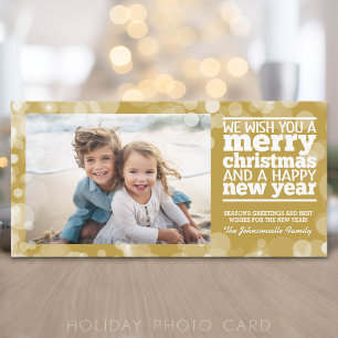Bokeh Gold Photo - We Wish you a Merry Christmas Holiday Card