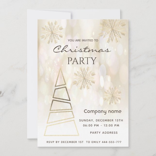  Bokeh Gold snowflakes corporate Christmas party  Invitation (Front)