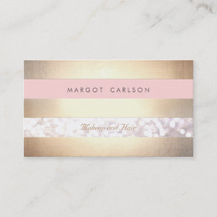 Bokeh Gold Striped Light Pink Makeup Artist Business Card