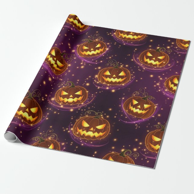 Bokeh Halloween | Glowing Jack-O’ Lantern (2) Wrapping Paper (Unrolled)