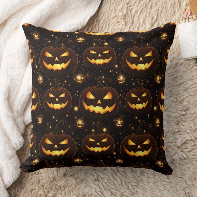Bokeh Halloween | Glowing Jack-O’ Lantern (3) Cushion (Blanket)