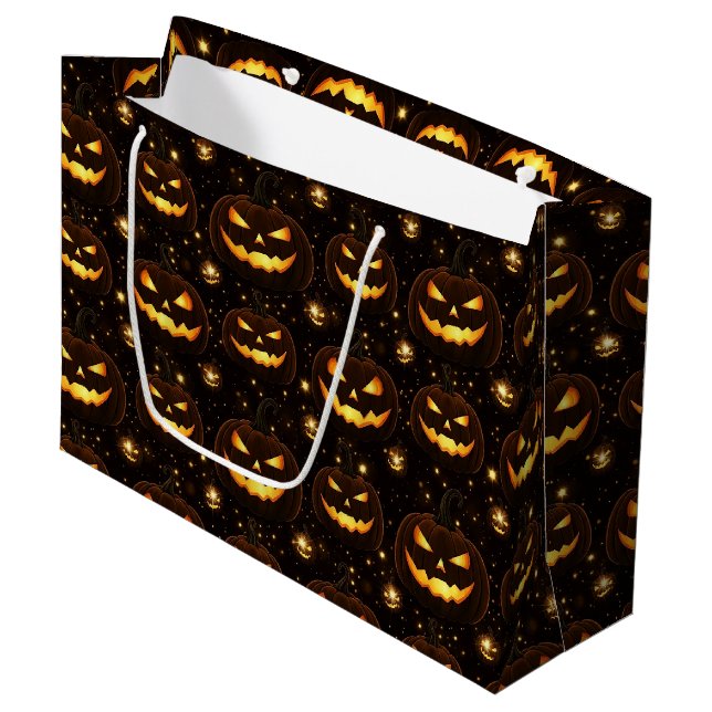 Bokeh Halloween | Glowing Jack-O’ Lantern (3) Large Gift Bag (Front Angled)