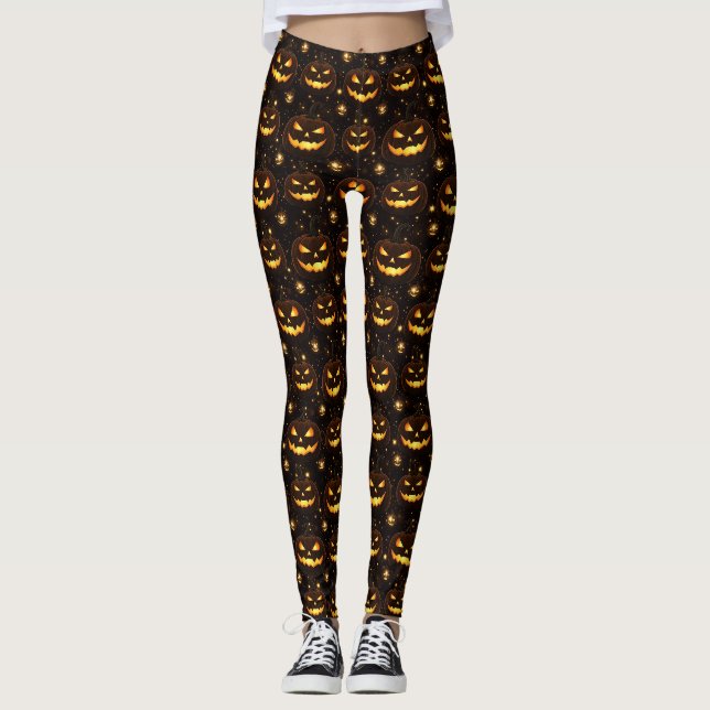 Bokeh Halloween | Glowing Jack-O’ Lantern (3) Leggings (Front)