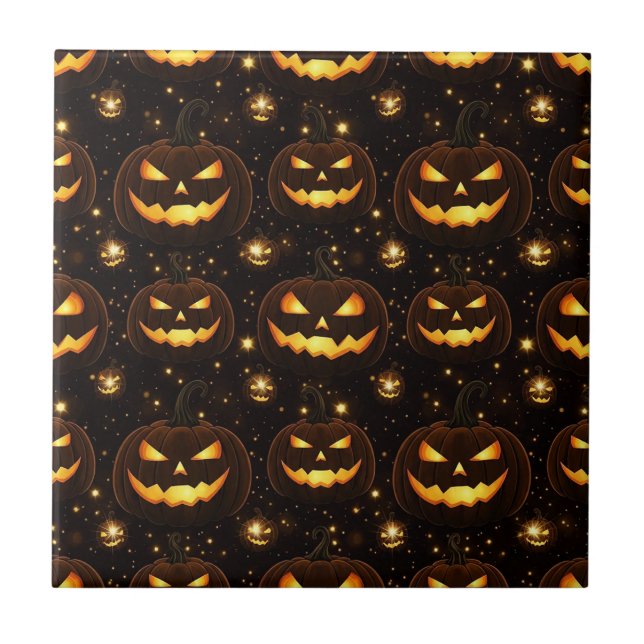 Bokeh Halloween | Glowing Jack-O’ Lantern (3) Tile (Front)