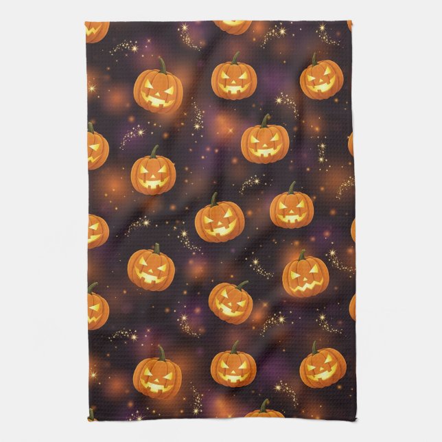 Bokeh Halloween | Glowing Jack-O’ Lantern (4) Tea Towel (Vertical)