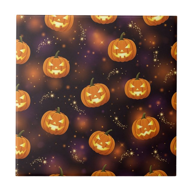 Bokeh Halloween | Glowing Jack-O’ Lantern (4) Tile (Front)