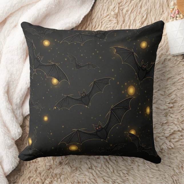 Bokeh Halloween Seamless | Flying Bats with Lights Cushion (Blanket)