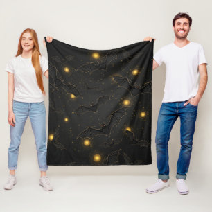 Bokeh Halloween Seamless Flying Bats with Lights Fleece Blanket