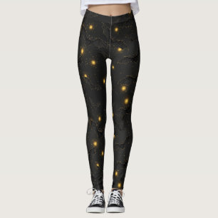 Bokeh Halloween Seamless Flying Bats with Lights Leggings