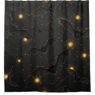 Bokeh Halloween Seamless   Flying Bats with Lights Shower Curtain