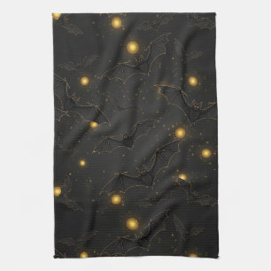 Bokeh Halloween Seamless Flying Bats with Lights Tea Towel