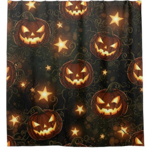 Bokeh Halloween Seamless Glowing Jack-O’ Lantern Shower Curtain