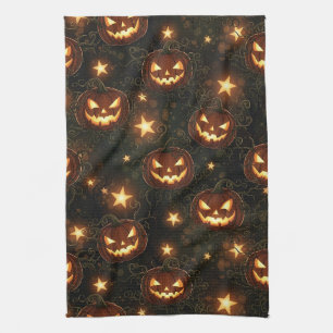 Bokeh Halloween Seamless Glowing Jack-O’ Lantern Tea Towel