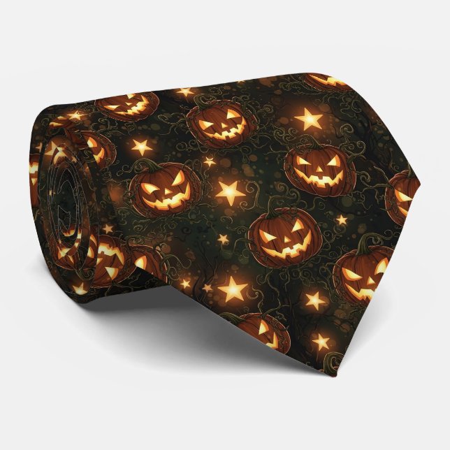 Bokeh Halloween Seamless | Glowing Jack-O’ Lantern Tie (Rolled)