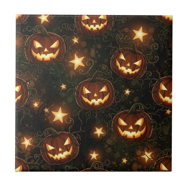 Bokeh Halloween Seamless | Glowing Jack-O’ Lantern Tile (Front)