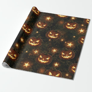 Bokeh Halloween Seamless   Glowing Jack-O’ Lantern Wrapping Paper