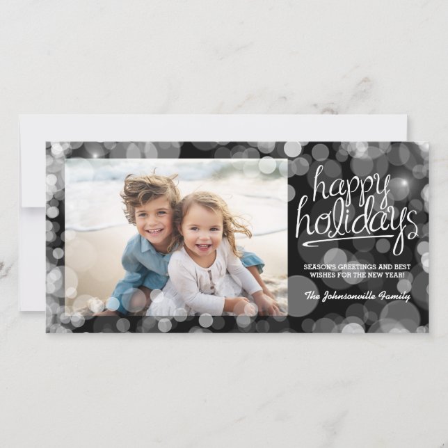 Bokeh Happy Holidays Photo Card: Modern Style Holiday Card (Front)
