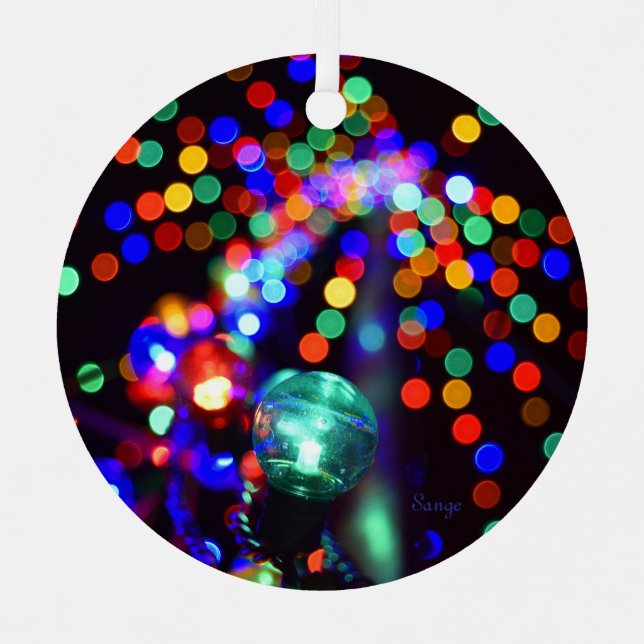 Bokeh Holiday Lights Metal Tree Decoration (Front)