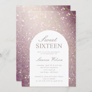 bokeh iridescent copper glitter sweet sixteen invitation