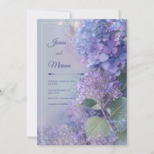 Bokeh Lavender Hydrangea Ethereal Gold Frame Invitation