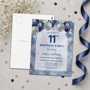 Bokeh Lights 11th Glitter Balloons Birthday Party Postcard