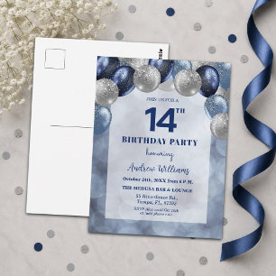 Bokeh Lights 14th Glitter Balloons Birthday Party Postcard