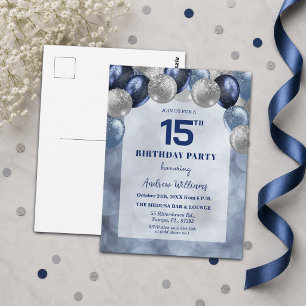 Bokeh Lights 15th Glitter Balloons Birthday Party Postcard