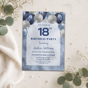 Bokeh Lights 18th Glitter Balloons Birthday Party Invitation