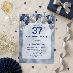 Bokeh Lights 37th Glitter Balloons Birthday Party Invitation