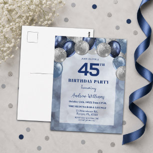 Bokeh Lights 45th Glitter Balloons Birthday Party Postcard