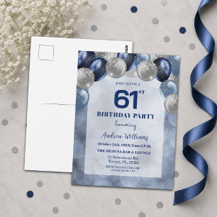 Bokeh Lights 61st Glitter Balloons Birthday Party Postcard