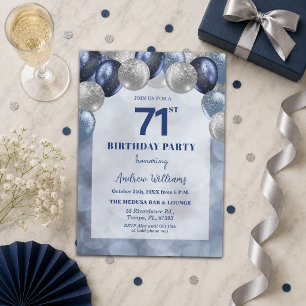 Bokeh Lights 71st Glitter Balloons Birthday Party Invitation