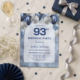 Bokeh Lights 93rd Glitter Balloons Birthday Party Invitation