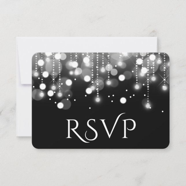 Bokeh Lights Black and White RSVP (Front)