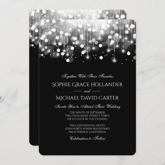 Bokeh Lights in Black and White Invitation (Front/Back)