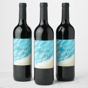 Bokeh Lights Modern Beach Wedding Wine Label