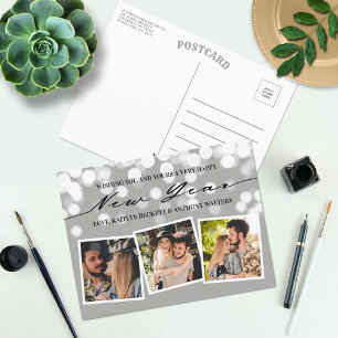 Bokeh Lights New Year 3 Photo Collage Holiday Postcard