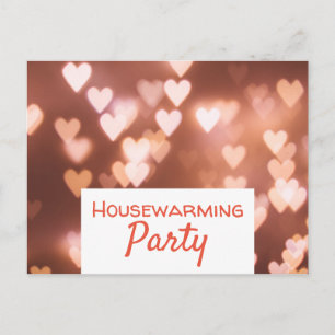 Bokeh Lights, Pink Heart Housewarming Party Invite