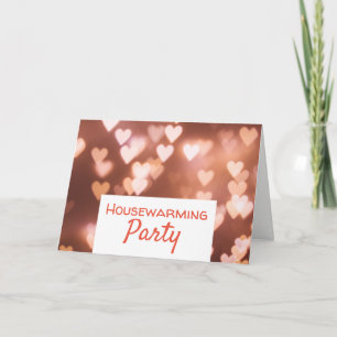 Bokeh Lights, Pink Heart Housewarming Party Invite