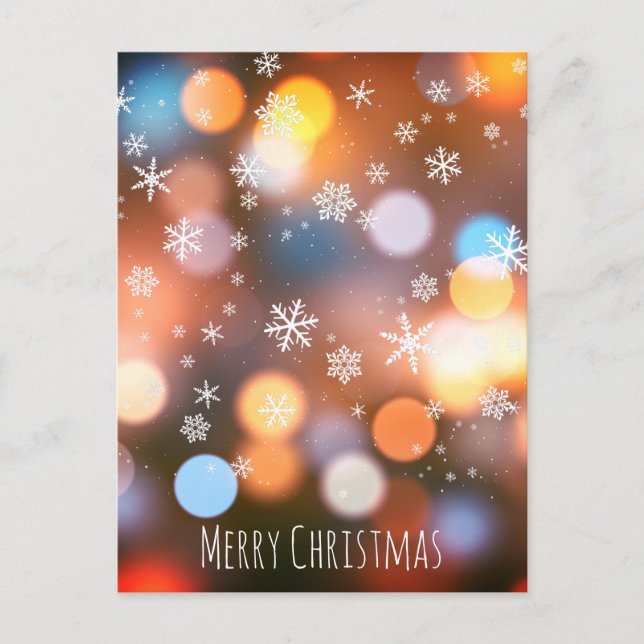 Bokeh Lights Snowflakes - Modern Stylish Christmas Holiday Postcard (Front)