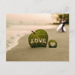Bokeh Love and Wedding Couple Beach Postcard