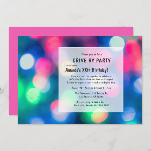 Bokeh Night Time Drive By Birthday Party Invitation