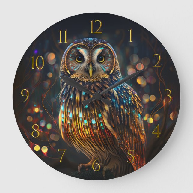 Bokeh Owl Of Light Large Clock (Front)
