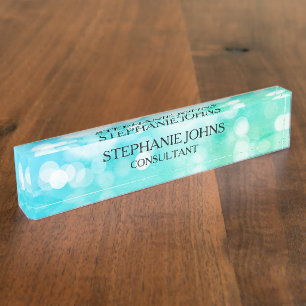 Bokeh Patterns Blue Teal Aqua Monogram Name Modern Nameplate