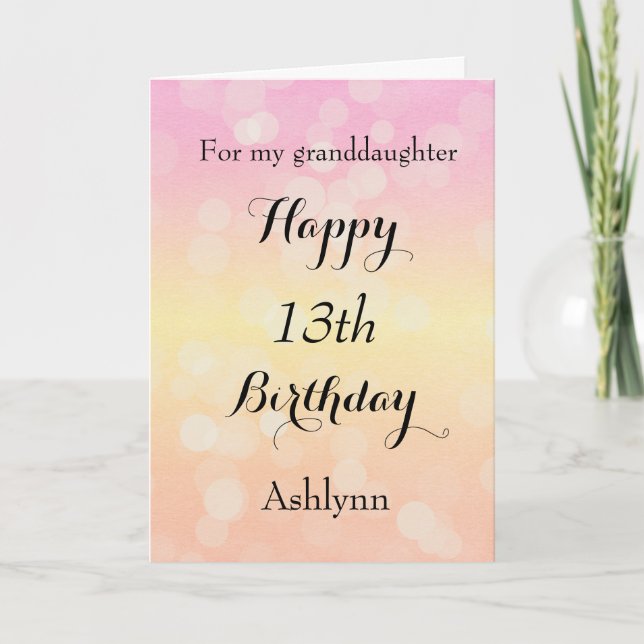 Bokeh Personalised Birthday Granddaughter Card (Front)